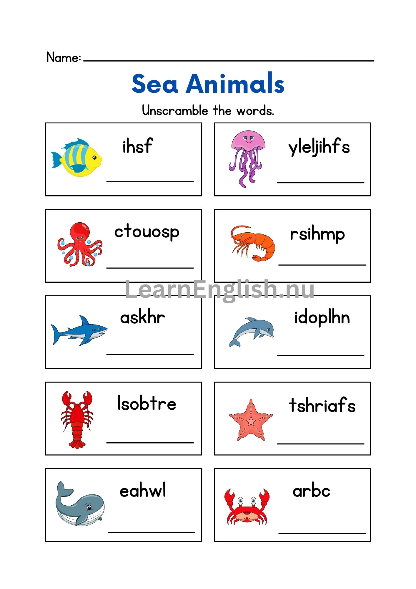 اسماء الحيوانات البحرية بالانجليزي بالصور والصوت